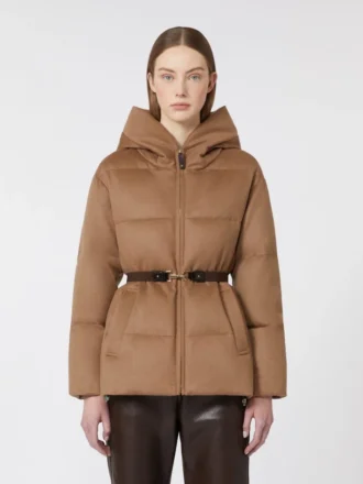 Kort waterafstotend canvas en camel donsjack, camel
