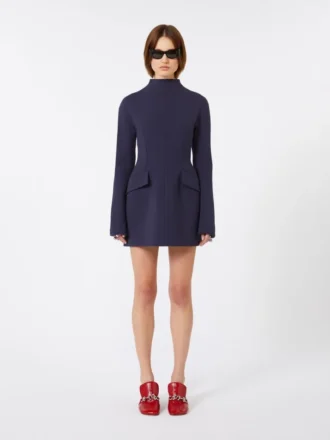 Korte, getailleerde gabardine jurk, middernachtblauw