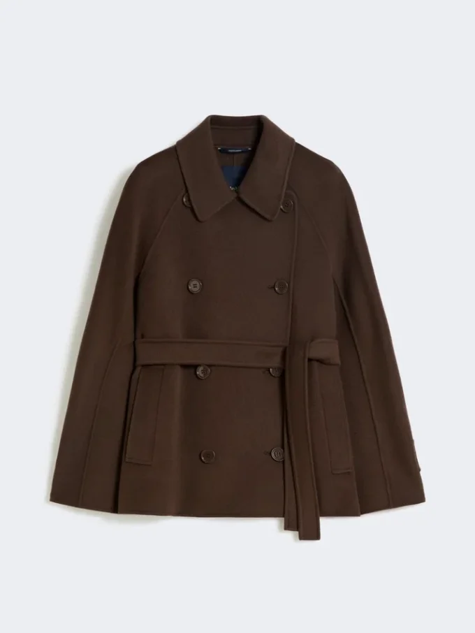 Korte jas van Pure Wool met dubbele rij knopen, chocoladebruin Korte jas van Pure Wool met dubbele rij knopen, chocoladebruin