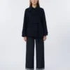 Korte jas van Pure Wool met dubbele rij knopen, middernachtblauw Korte jas van Pure Wool met dubbele rij knopen, middernachtblauw