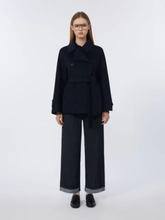 Korte jas van Pure Wool met dubbele rij knopen, middernachtblauw Korte jas van Pure Wool met dubbele rij knopen, middernachtblauw