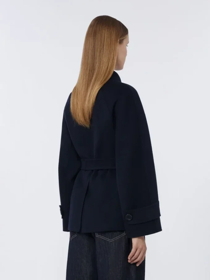 Korte jas van Pure Wool met dubbele rij knopen, middernachtblauw Korte jas van Pure Wool met dubbele rij knopen, middernachtblauw