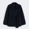 Korte jas van Pure Wool met dubbele rij knopen, middernachtblauw Korte jas van Pure Wool met dubbele rij knopen, middernachtblauw