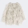 Korte overjas met bloemblaadjes van bedrukte organza, parelgrijs Korte overjas met bloemblaadjes van bedrukte organza, parelgrijs