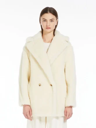 Korte Teddy Bear Icon Coat van alpaca en wol, wit