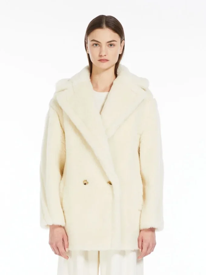 Korte Teddy Bear Icon Coat van alpaca en wol, wit
