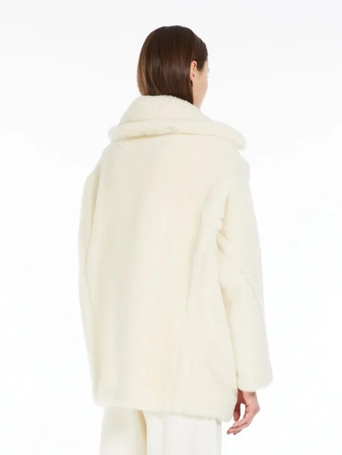 Korte Teddy Bear Icon Coat van alpaca en wol, wit