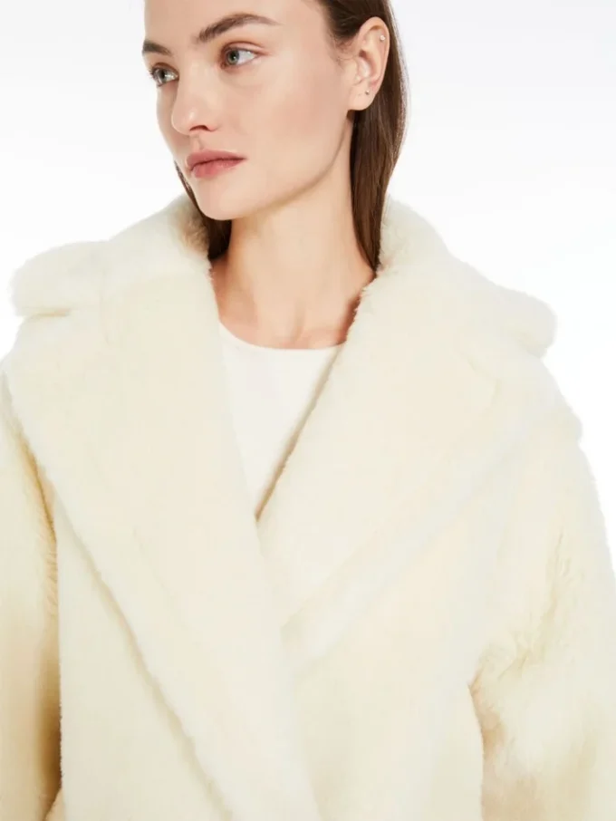 Korte Teddy Bear Icon Coat van alpaca en wol, wit