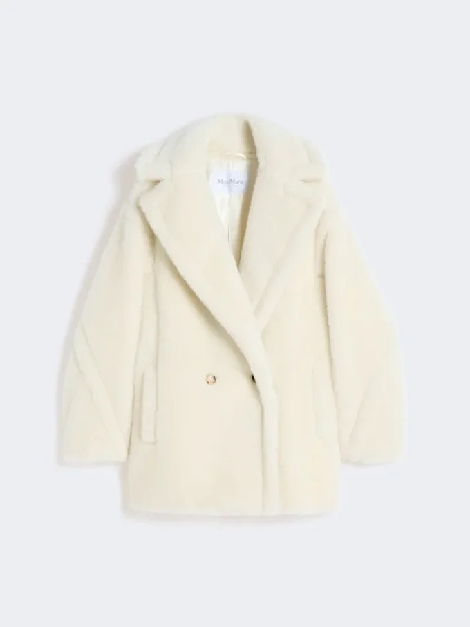 Korte Teddy Bear Icon Coat van alpaca en wol, wit
