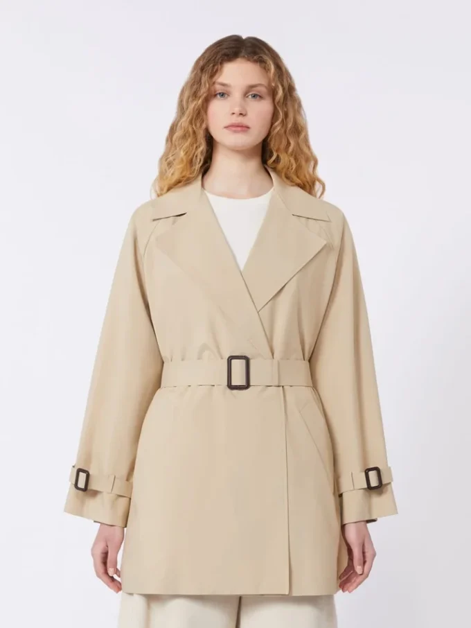 Korte trenchcoat van waterafstotend canvas, beige