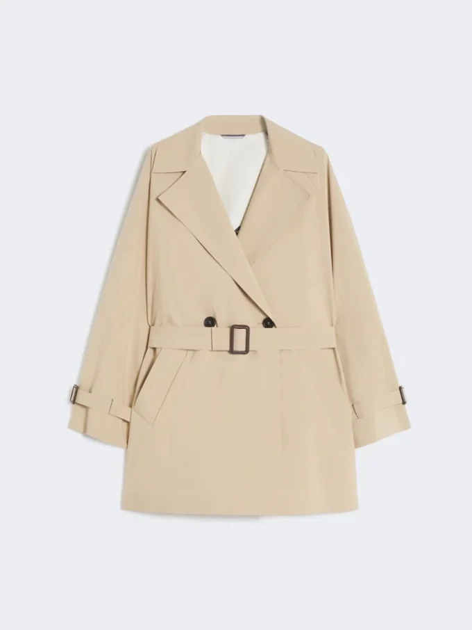 Korte trenchcoat van waterafstotend canvas, beige