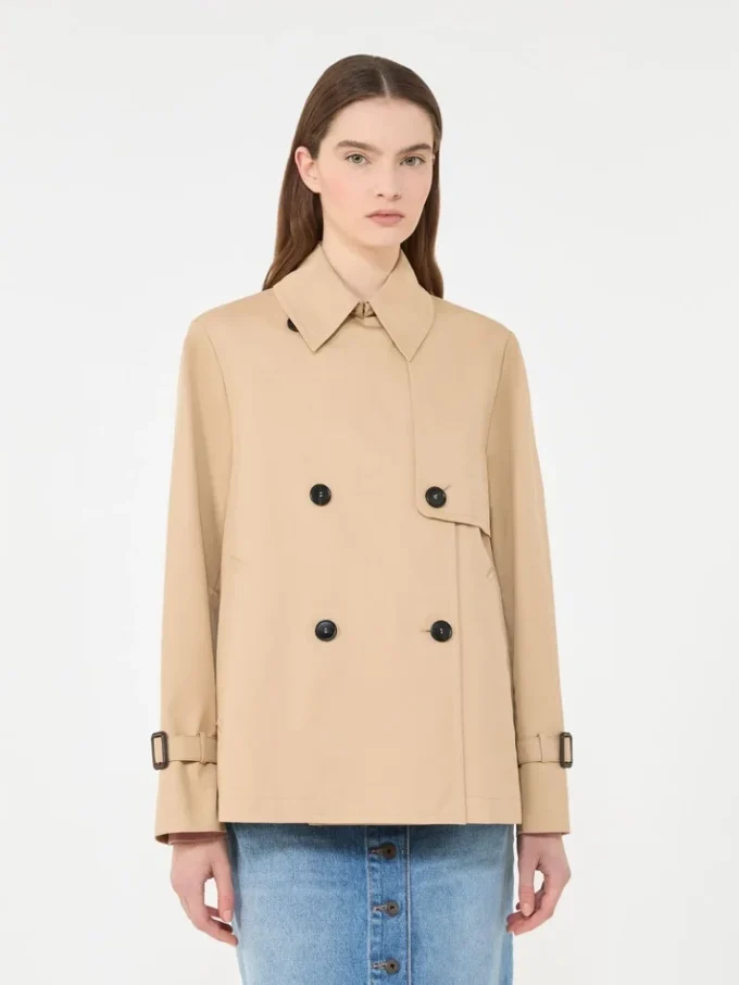 Korte, waterafstotende gabardine trenchcoat, beige Korte, waterafstotende gabardine trenchcoat, beige
