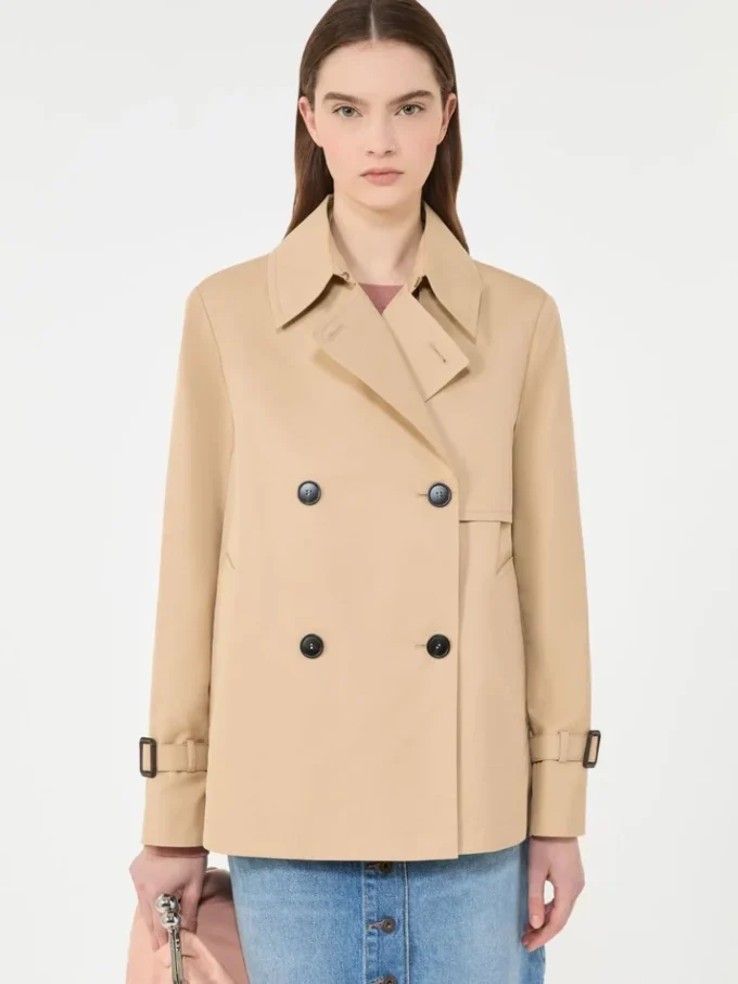Korte, waterafstotende gabardine trenchcoat, beige Korte, waterafstotende gabardine trenchcoat, beige