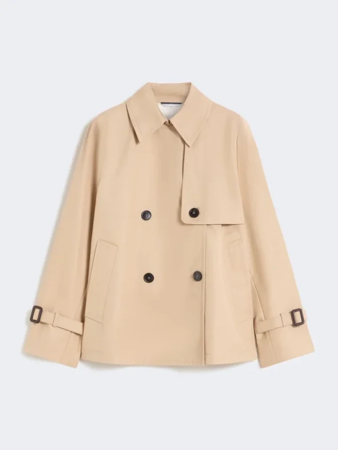 Korte, waterafstotende gabardine trenchcoat, beige Korte, waterafstotende gabardine trenchcoat, beige
