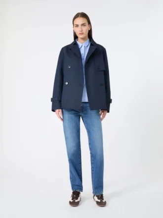 Korte, waterafstotende gabardine trenchcoat, marineblauw