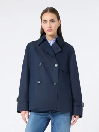 Korte, waterafstotende gabardine trenchcoat, marineblauw