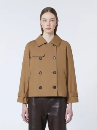 Korte waterafstotende trenchcoat van twill, bruin