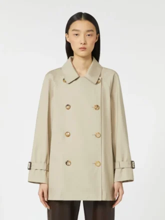 Korte, waterafstotende trenchcoat van twill, zandkleur
