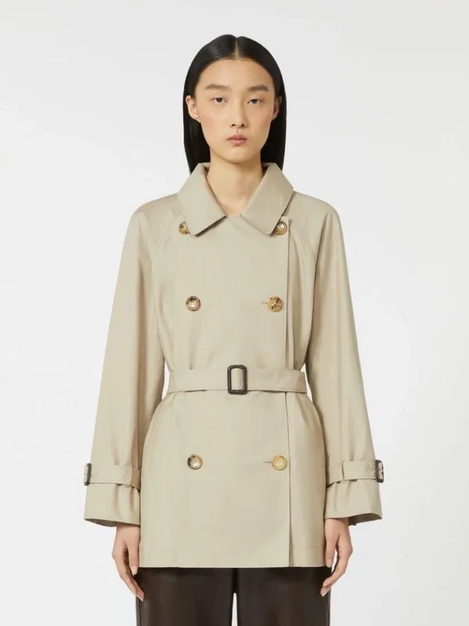 Korte, waterafstotende trenchcoat van twill, zandkleur Korte, waterafstotende trenchcoat van twill, zandkleur