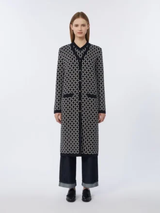 Lang jacquard wollen vest, ultramarijn