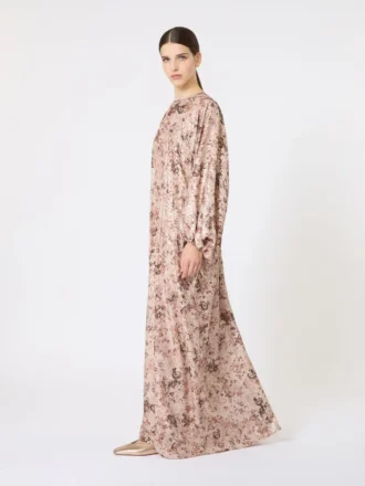 Lange fil coupa en bedrukte lama-jurk, roségoud