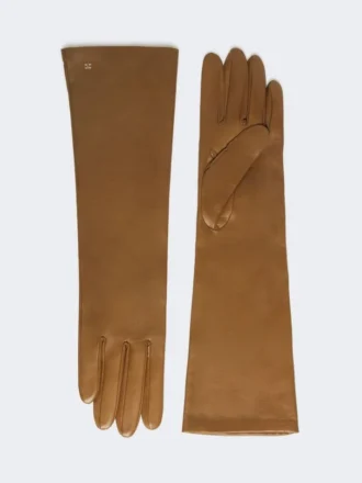 Lange handschoenen van nappaleer, tabakskleur
