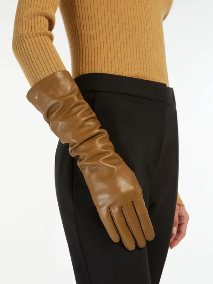 Lange handschoenen van nappaleer, tabakskleur Lange handschoenen van nappaleer, tabakskleur