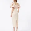 Lange jacquard cloque-jurk, poederkleurig Lange jacquard cloque-jurk, poederkleurig