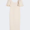 Lange jacquard cloque-jurk, poederkleurig Lange jacquard cloque-jurk, poederkleurig