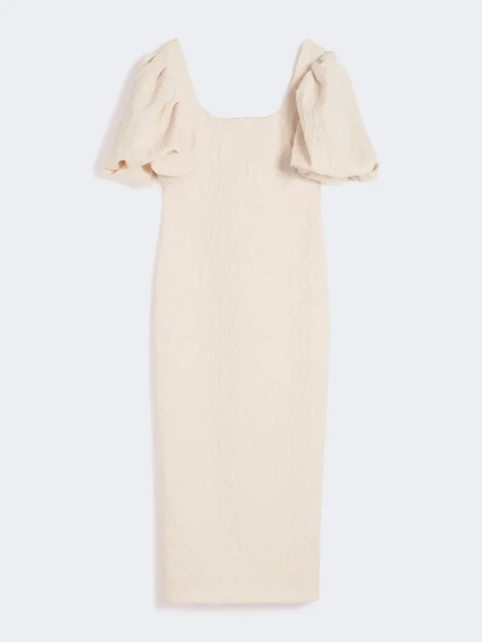 Lange jacquard cloque-jurk, poederkleurig Lange jacquard cloque-jurk, poederkleurig