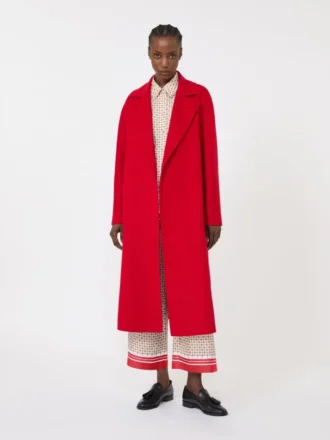 Lange jas van wol, kasjmier en zijde, rood