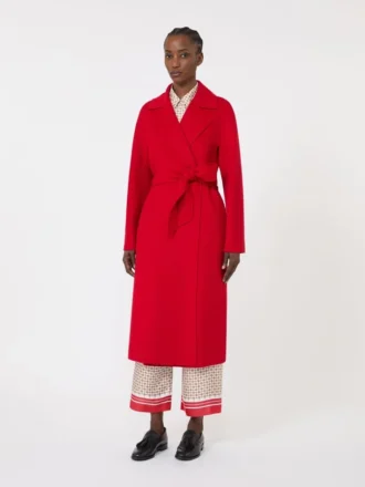 Lange jas van wol, kasjmier en zijde, rood