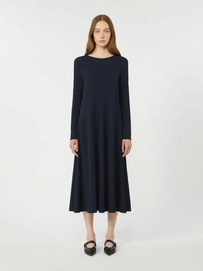 Lange jurk van viscose jersey, marineblauw Lange jurk van viscose jersey, marineblauw