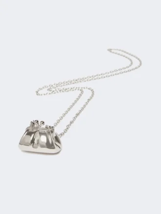 Lange ketting met grote pasticcino-tasbedel, zilver