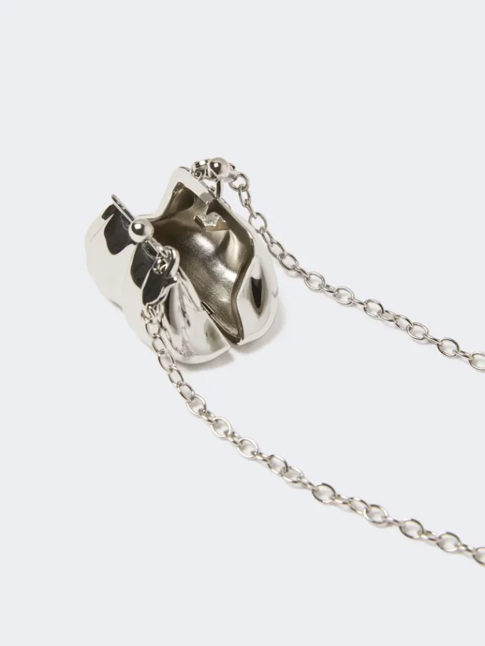 Lange ketting met grote pasticcino-tasbedel, zilver Lange ketting met grote pasticcino-tasbedel, zilver