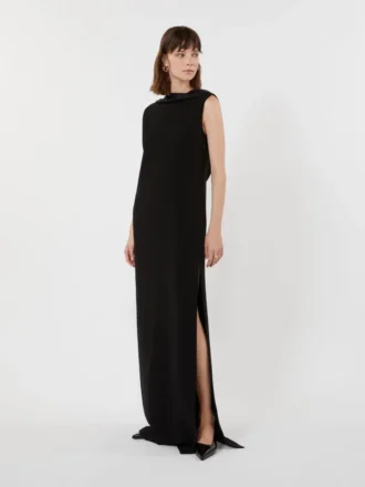 Lange, luchtige cady-jurk, zwart