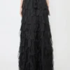 Lange rok met bloemblaadjes van zijden organza, zwart Lange rok met bloemblaadjes van zijden organza, zwart