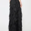 Lange rok met bloemblaadjes van zijden organza, zwart Lange rok met bloemblaadjes van zijden organza, zwart