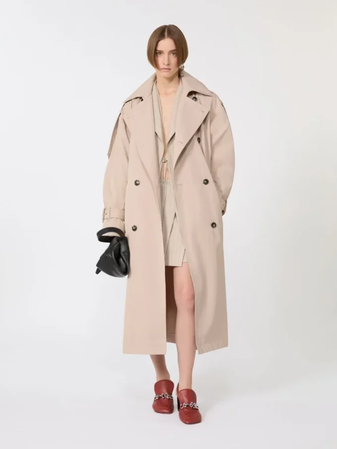 Lange waterafstotende trenchcoat van twill, beige Lange waterafstotende trenchcoat van twill, beige