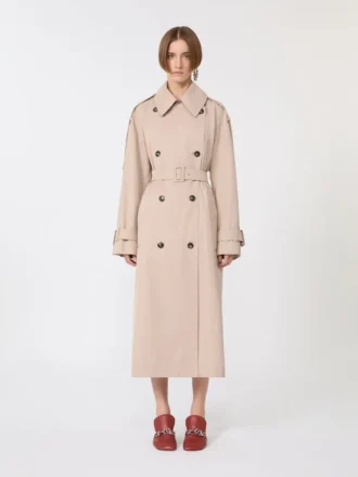 Lange waterafstotende trenchcoat van twill, beige