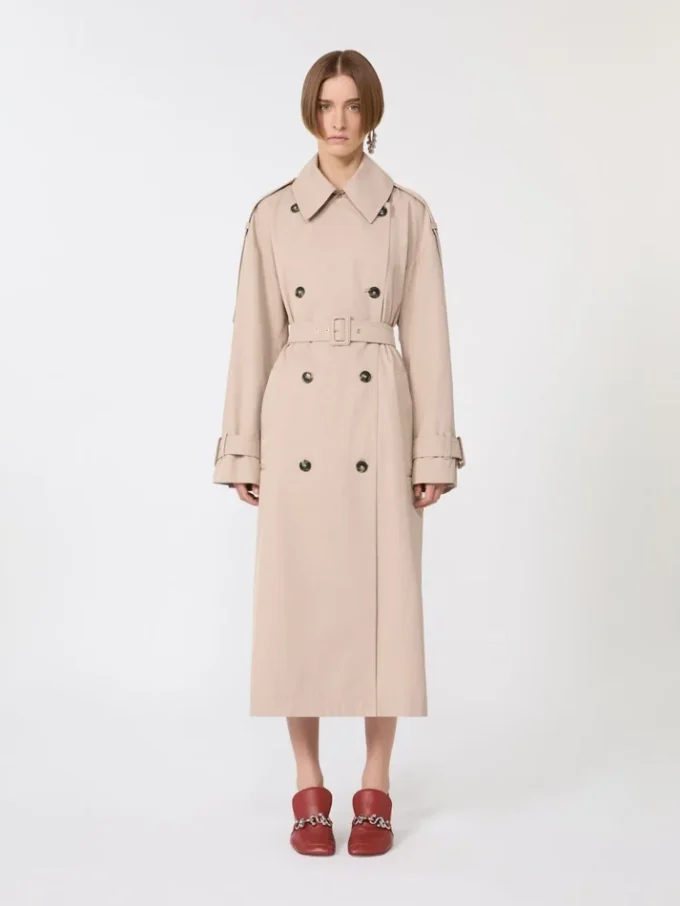Lange waterafstotende trenchcoat van twill, beige Lange waterafstotende trenchcoat van twill, beige