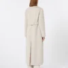 Lange wollen jas met halve riem, zandkleur Lange wollen jas met halve riem, zandkleur