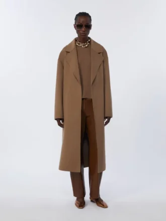 Lange wollen jas van broadcloth, camel