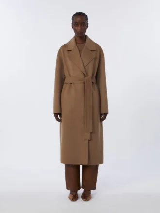 Lange wollen jas van broadcloth, camel