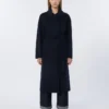 Lange wollen jas van broadcloth, middernachtblauw Lange wollen jas van broadcloth, middernachtblauw