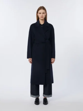 Lange wollen jas van broadcloth, middernachtblauw
