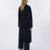 Lange wollen jas van broadcloth, middernachtblauw Lange wollen jas van broadcloth, middernachtblauw
