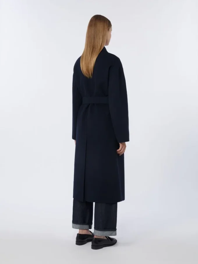 Lange wollen jas van broadcloth, middernachtblauw Lange wollen jas van broadcloth, middernachtblauw