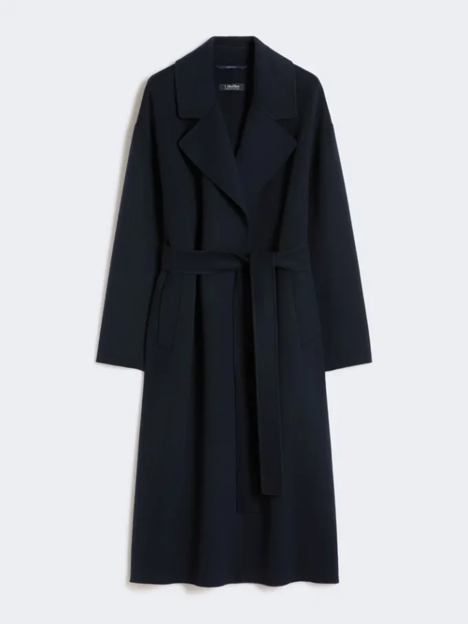 Lange wollen jas van broadcloth, middernachtblauw Lange wollen jas van broadcloth, middernachtblauw
