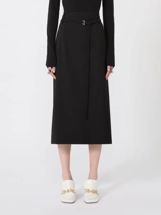 Lange wollen rok met riem, zwart Lange wollen rok met riem, zwart